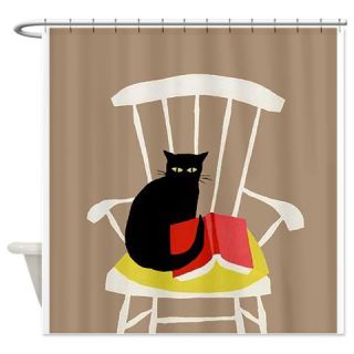  Cat on a Chair with a Book, Vintage Poster Shower  Use code FREECART at Checkout