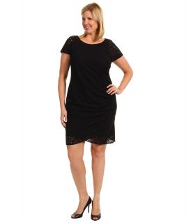 DKNYC Plus Size Cap Sleeve Dress w/ Side Drape Womens Dress (Black)