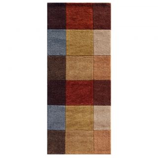 Hand knotted Geometric Brick Red Wool Rug (26 X 6)