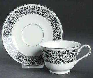Ekco China Baronesse Footed Cup & Saucer Set, Fine China Dinnerware   Black Bord