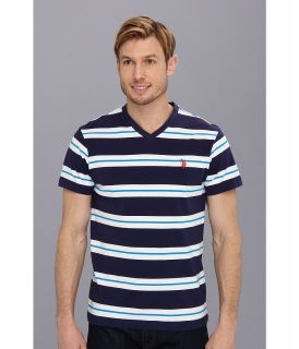 U.S. Polo Assn Tricolor Stripe V Neck T Shirt Mens T Shirt (Navy)