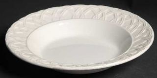 Pier 1 Basket Relief Large Rim Soup Bowl, Fine China Dinnerware   All White,Embo