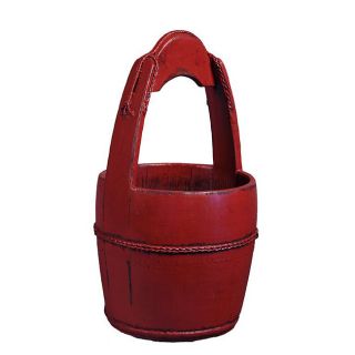 Antiqued Asian style Red Wooden Handle Bucket