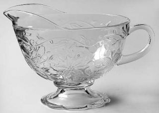 Princess House Crystal Fantasia Footed Gravy Boat   Clear,Pressed Dinnerware,Flo