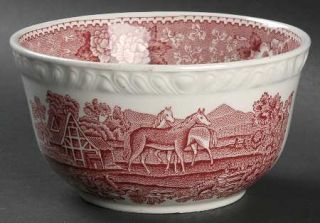 Adams China English Scenic Pink (Newer) Cranberry Bowl, Fine China Dinnerware  