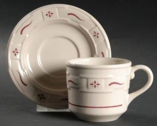 Longaberger Woven Traditions Traditional Red Flat Cup & Saucer Set, Fine China D