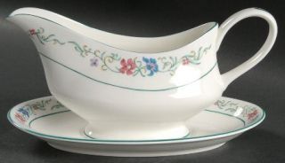 Wedgwood Lausanne Gravy Boat & Underplate, Fine China Dinnerware   Red/Blue Flor