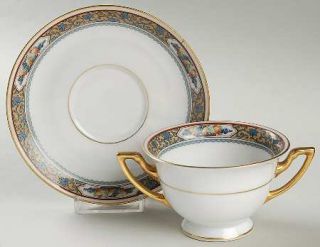 Thomas Harvest Footed Bouillon Cup & Saucer, Fine China Dinnerware   Rust Band,F