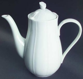 Muirfield Embossed White Coffee Pot & Lid, Fine China Dinnerware   All White, Ri