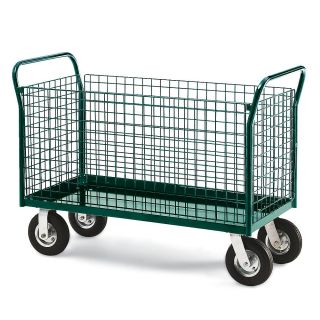 Relius Elite Premium All Welded Platform Trucks With Wire Side Panels   4 Side Panels   48Wx24D Deck   8 Pneumatic Casters   Green   Green
