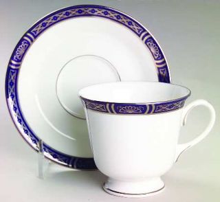 Royal Worcester Mountbatten Cobalt Platinum Footed Cup & Saucer Set, Fine China