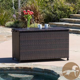 Christopher Knight Home Small Brown Wicker Cushion Box (Multi brownAssembly required YesSturdy aluminum frameUV protection YesNeutral colors to match any outdoor decorEasy to access storage areaFabric lined interior storage areaWheels and side handles a