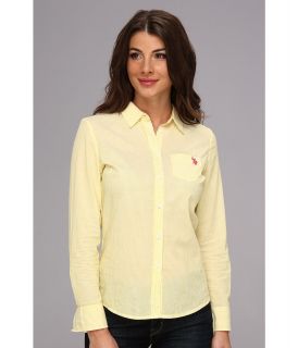 U.S. Polo Assn L/S Striped Woven Shirt Womens Long Sleeve Button Up (Yellow)