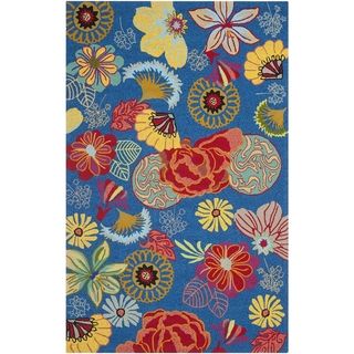 Floral Safavieh Four Seasons Stain Resistant Hand hooked Blue Rug (5 X 8)