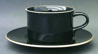Mikasa Exotic Gold Flat Cup & Saucer Set, Fine China Dinnerware   All Black Body
