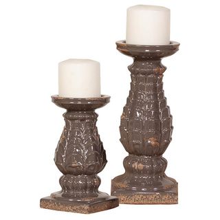 Grey Ceramic Rustic Candle Holders (set Of 2) (GreyMaterials CeramicQuantity Two (2)Small candle holder dimensions 8 inches high x 4 inches wide x 4 inches longLarge candle holder dimensions 11 inches high x 5 inches wide x 5 inches long )