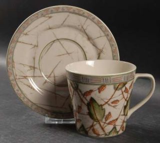 Interiors (PTS) Sumatra Flat Cup & Saucer Set, Fine China Dinnerware   Stoneware