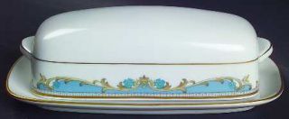 Noritake Oberlin 1/4 Lb Covered Butter, Fine China Dinnerware   Blue Insets & Fl