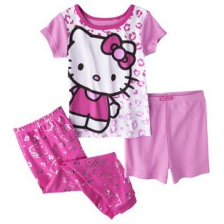Hello Kitty Toddler Girls 3 Piece Short Sleeve Pajama Set   Pink 5T