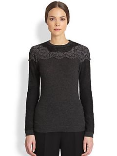 Valentino Lace Overlay Sweater   Coal