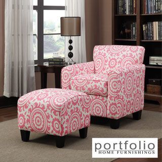 Portfolio Park Avenue Magenta Pink Medallion Arm Chair And Ottoman