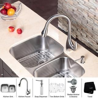 Kraus Kitchen Combo Set Stainless Steel Undermount Double Sink/faucet
