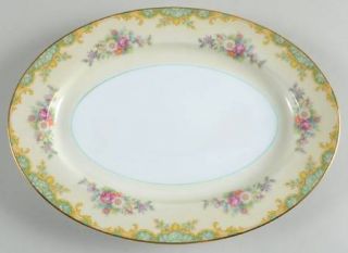 Noritake Jacquin 11 Oval Serving Platter, Fine China Dinnerware   Green Edge,Ta