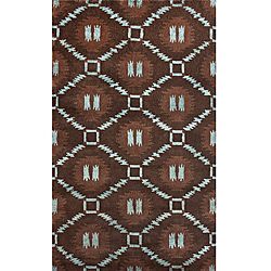 Hand knotted Brown/turquoise Luna Napalese New Zealand Wool Rug (5 X 8)