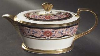 Noritake Golden Procession Teapot & Lid, Fine China Dinnerware   Red And Black R