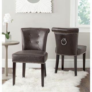 Safavieh Sinclair Antique Brown Bonded Leather Ring Chair (set Of 2) (Antique brownIncludes Two (2) chairsMaterials Birchwood, bonded leatherFinish EspressoSeat dimensions 19.3 inches wide x 16.9 inches deepSeat height 20.7 inchesDimensions 33.4 inc