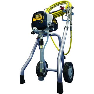 Wagner Twin Stroke 9155 Airless Paint Sprayer (reconditioned) (Black/yellowHose length 25 feet3000 max psiCart stand style for five gallon bucket0.32 GPM Volts 110 Amps 15 Max tip size 0.017Dimensions 28 inches high x 19 inches wide x 21 inches longM