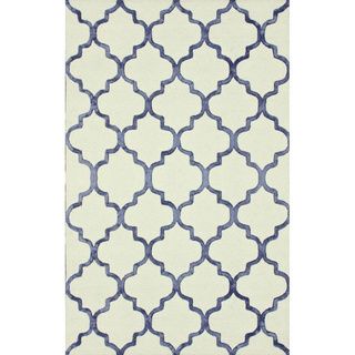 Nuloom Handmade Moroccan Trellis Ivory/ Blue Faux silk Wool Rug (76 X 96) (BluePattern AbstractTip We recommend the use of a non skid pad to keep the rug in place on smooth surfaces.All rug sizes are approximate. Due to the difference of monitor colors,