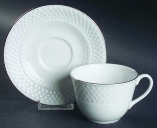 Spode Mansard Platinum Flat Cup & Saucer Set, Fine China Dinnerware   Mansard Sh