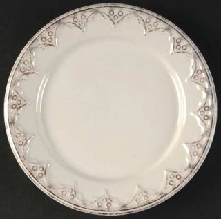 Bombay Lisbon White Salad Plate, Fine China Dinnerware   White,Embossed Scrolls,