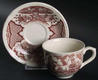 Alfred Meakin Fair Winds Brown Flat Cup & Saucer Set, Fine China Dinnerware   Br