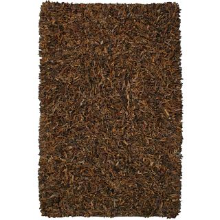Hand tied Pelle Brown Leather Shag Rug (4 X 6)