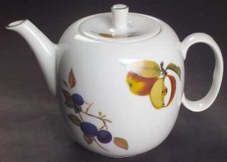 Royal Worcester Evesham Vale  Teapot & Lid, Fine China Dinnerware   Fruit, Green