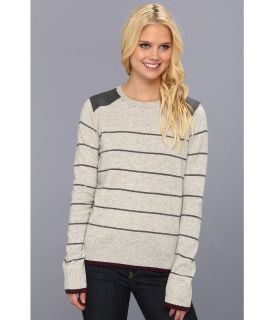 Michael Stars Cashmere Blend Stripe W/ Leather Shoulders Womens Sweater (Gray)