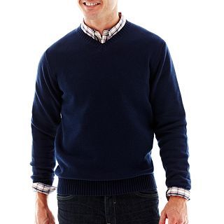St. Johns Bay Midweight V Neck Sweater, Signature Navy, Mens