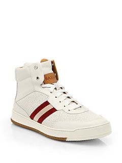 Bally Perforated Leather High Top Sneakers   White