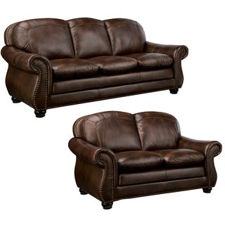 Monterrey Brown Italian Leather Sofa And Leather Loveseat