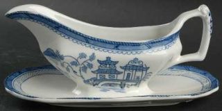 Enoch Wood & Sons Canton Blue Gravy Boat with Attached Underplate, Fine China Di