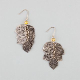 Textured Leaf Cluster Earings Gold One Size For Women 234732621