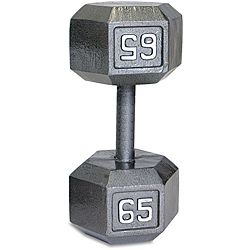 Cap Barbell 65 pound Hexagonal Dumbbell With Solid steel Heads (65 poundsSolid hex dumbbellThe hexagonal shape of this dumbbell is designed to prevent the dumbbell from rolling, as well as provide easier storageSolid steel headsSemi gloss finish to help p