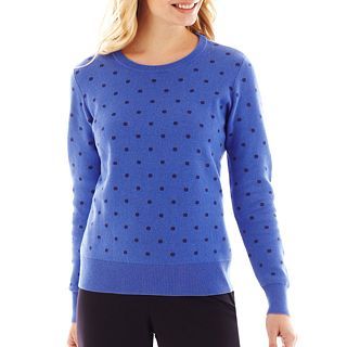 Liz Claiborne Long Sleeve Polka Dot Knit Sweater, Blue, Womens