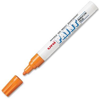 Uni paint Medium Point Orange Paint Marker (OrangeType of marker Paint markerTip type MediumInk type LiquidPocket clip Yes Refillable YesRetractable YesWeight 4 ouncesPack of One (1) paint marker )
