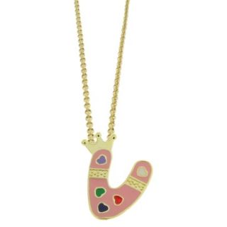 Lily Nily 18k Gold Overlay Enamel Initial Pendant V   Pink