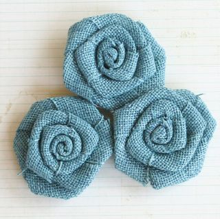 Linen Burlap Roses 2 3/pkg ocean (Ocean. Imported. )