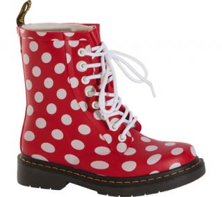 Womens Dr. Martens Drench 8 Eye Boot   Red/White Spots Vulcanised Rubber Boots