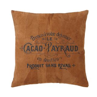 Brown Leather Throw Pillow With French Text